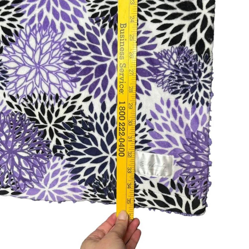 Baby Laundry DAHLIA 91350 Minky Blanket Purple White 35" X 26" Floral - Picture 7 of 8